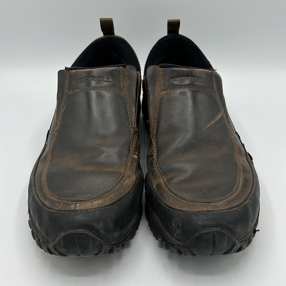 MERRELL SIZE 12 DARK EARTH BROWN SLIP ON LEATHER MOC J39577 main image 4